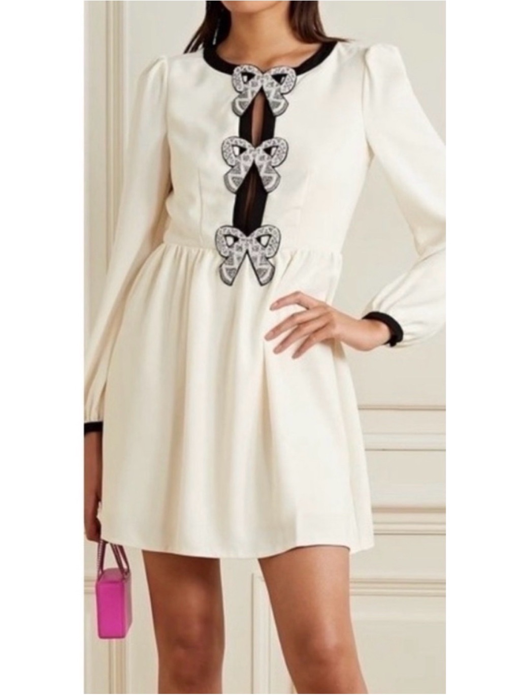 Saloni Camille Bow Rhinestone Jewel Cottagecore Boho Fairycore Cream Dress 0